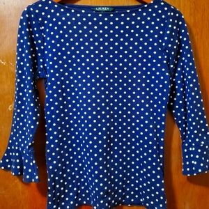 Women's blue and white  pocka dots Ralph  Lauren Top sz Medium